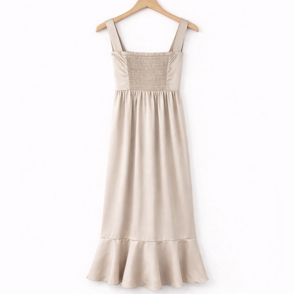 Show Me Your Mumu Claire Midi Dress Satin Bridesmaid Champagne Size XS NWT - Picture 3 of 8